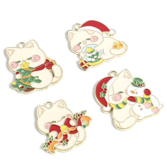 Immagine di Lega di Zinco Natale Charms Oro Placcato Multicolore Gatto Smalto 10 Pz