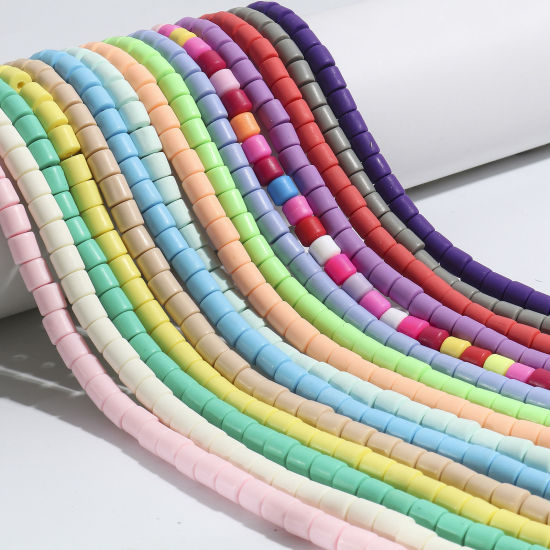 Image de Perles pour DIY Fabrication de Bijoux de Charme en Pâte Polymère Colonne Multicolore 6mm x 6mm, Taille de Trou: 1.5mm, 40cm long, 2 Enfilades (Env. 62 PCs/Enfilade)