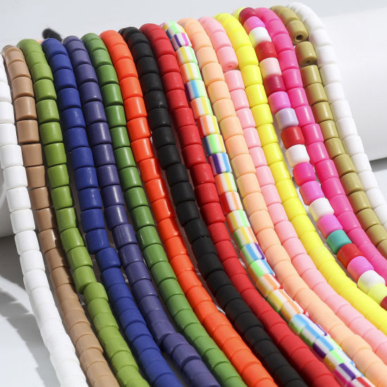 Image de Perles pour DIY Fabrication de Bijoux de Charme en Pâte Polymère Colonne Multicolore 6mm x 6mm, Taille de Trou: 1.5mm, 40cm long, 2 Enfilades (Env. 62 PCs/Enfilade)