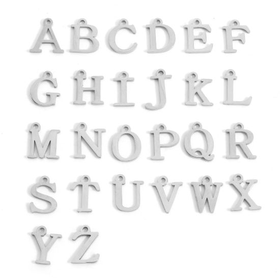 Picture of 304 Stainless Steel Charms Silver Tone Capital Alphabet/ Letter Message " A-Z "