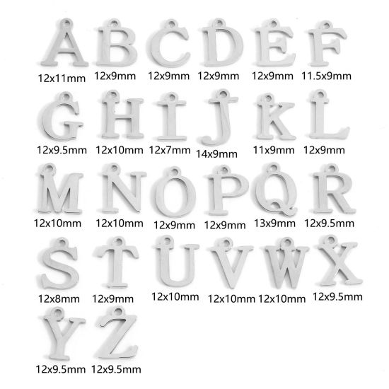 Picture of 304 Stainless Steel Charms Silver Tone Capital Alphabet/ Letter Message " A-Z "
