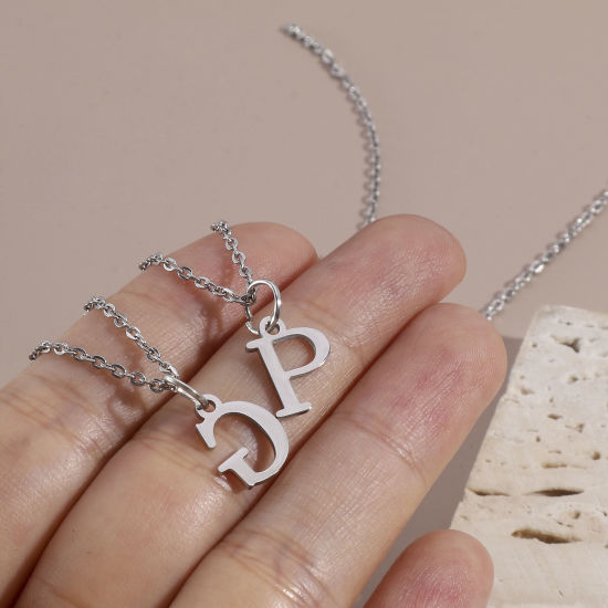 Picture of 304 Stainless Steel Charms Silver Tone Capital Alphabet/ Letter Message " A-Z "