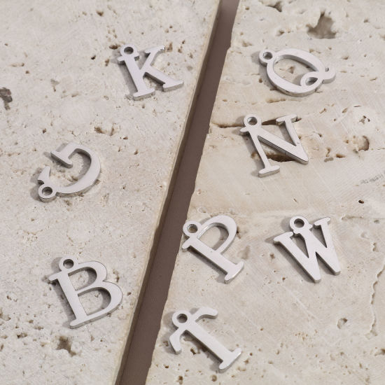 Picture of 304 Stainless Steel Charms Silver Tone Capital Alphabet/ Letter Message " A-Z "