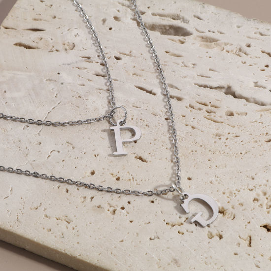 Picture of 304 Stainless Steel Charms Silver Tone Capital Alphabet/ Letter Message " A-Z "