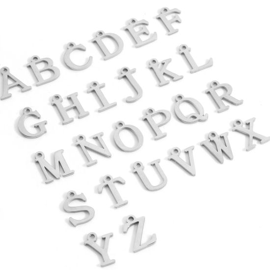 Picture of 304 Stainless Steel Charms Silver Tone Capital Alphabet/ Letter Message " A-Z "