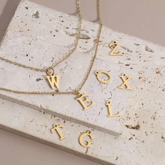 Изображение 304 Нержавеющая Сталь Подвески Буква Позолоченный Сообщение“ A-Z ” 3 ШТ