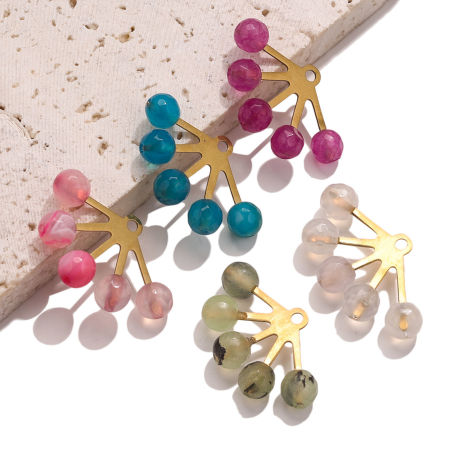 304 Stainless Steel & Gemstone Boho Chic Bohemia Charms 18K Gold Color Fan-shaped 29mm x 19mm