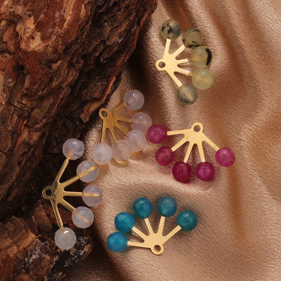 Picture of 304 Stainless Steel & Gemstone Boho Chic Bohemia Charms 18K Gold Color Fan-shaped 29mm x 19mm