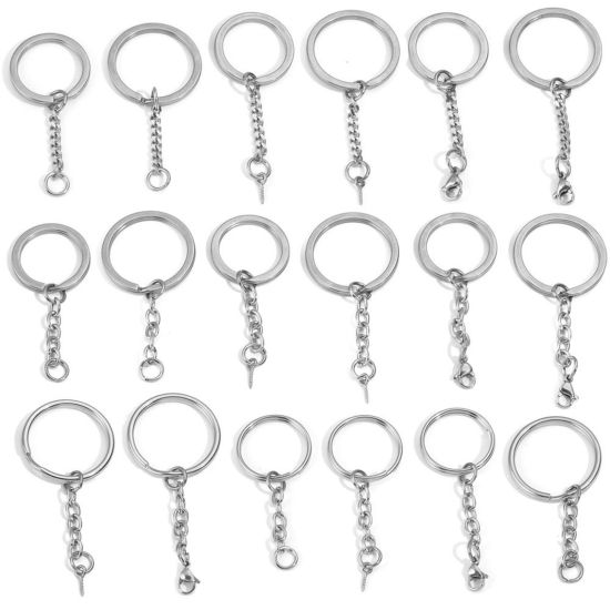 Picture of 304 Stainless Steel Keychain & Keyring Round Silver Tone 30mm Dia.