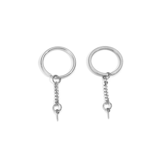 Picture of 304 Stainless Steel Keychain & Keyring Round Silver Tone 30mm Dia.