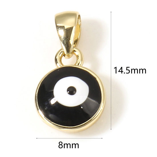 Image de Breloques Religieux en Laiton Rond Plaqué Or Véritable 18K Multicolore Œil Mauvais Émail 14.5mm x 8mm, 1 Pièce
