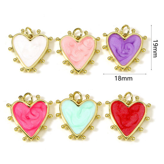 Image de Breloques La Saint Valentin en Laiton Cœur Plaqué Or Véritable 18K Multicolore Perlaire Émail 19mm x 18mm, 1 Pièce