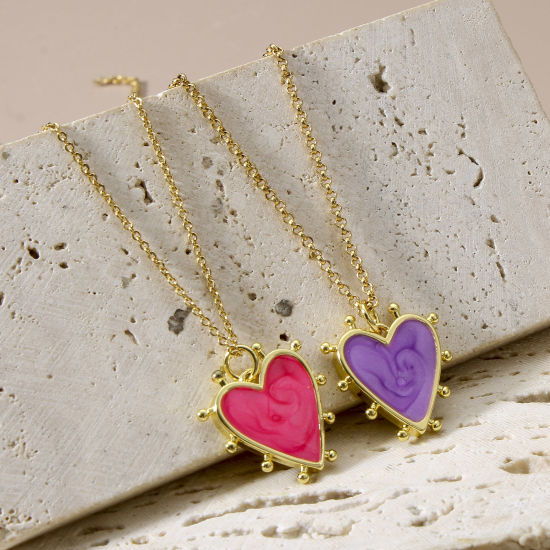 Image de Breloques La Saint Valentin en Laiton Cœur Plaqué Or Véritable 18K Multicolore Perlaire Émail 19mm x 18mm, 1 Pièce