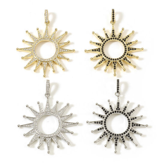 Изображение Латунь галактика Подвески Солнце Позолоченный Бижутерия усыпанная мелким фианит 4.3см x 3.4см, 1 ШТ