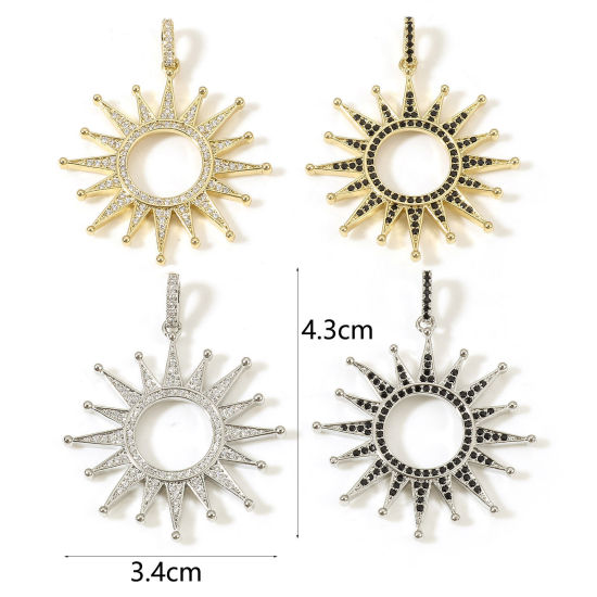 Изображение Латунь галактика Подвески Солнце Позолоченный Бижутерия усыпанная мелким фианит 4.3см x 3.4см, 1 ШТ