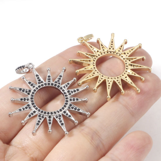 Изображение Латунь галактика Подвески Солнце Позолоченный Бижутерия усыпанная мелким фианит 4.3см x 3.4см, 1 ШТ