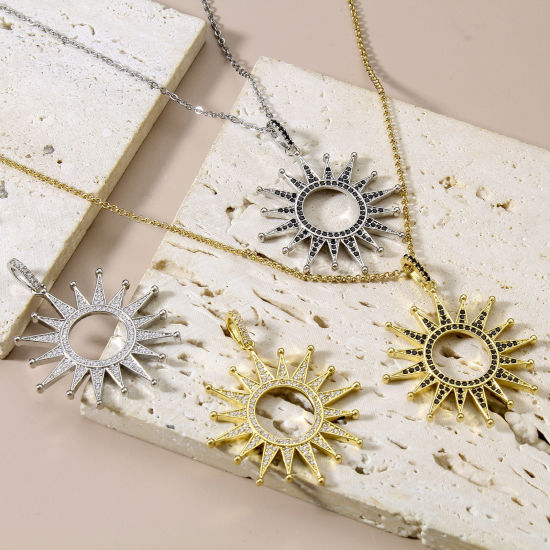 Изображение Латунь галактика Подвески Солнце Позолоченный Бижутерия усыпанная мелким фианит 4.3см x 3.4см, 1 ШТ