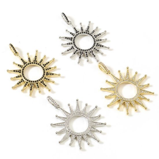 Изображение Латунь галактика Подвески Солнце Позолоченный Бижутерия усыпанная мелким фианит 4.3см x 3.4см, 1 ШТ