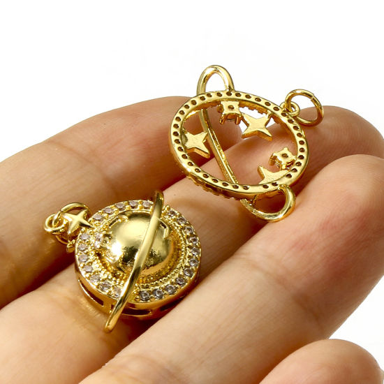 Picture of Brass Galaxy Charms 18K Real Gold Plated Planet Clear Cubic Zirconia