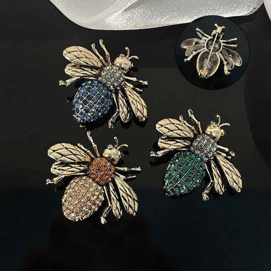 Image de Broche Epingle Rétro Abeille Doré à Strass Coloré 1 Pièce