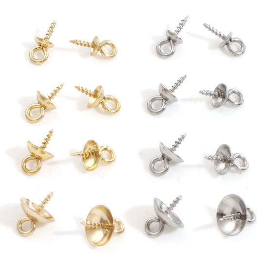 Picture of 304 Stainless Steel Pearl Pendant Connector Bail Pin Cap