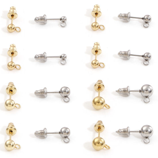 304ステンレス鋼 イヤポストスタッドピアス ループコネクター付きアクセサリー 円形 イヤリング用カバー付き 10 個 の画像