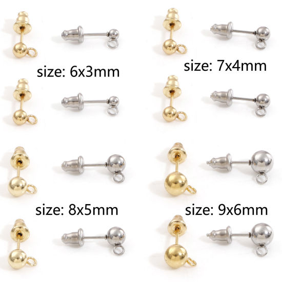 304ステンレス鋼 イヤポストスタッドピアス ループコネクター付きアクセサリー 円形 イヤリング用カバー付き 10 個 の画像