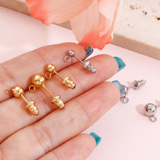 304ステンレス鋼 イヤポストスタッドピアス ループコネクター付きアクセサリー 円形 イヤリング用カバー付き 10 個 の画像