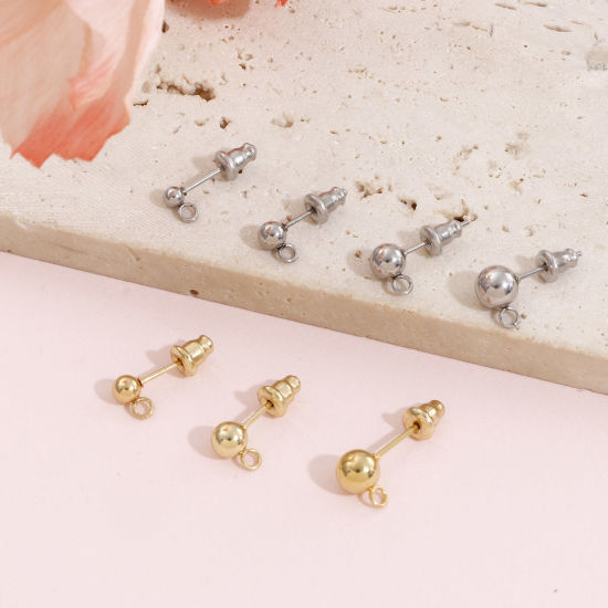 304ステンレス鋼 イヤポストスタッドピアス ループコネクター付きアクセサリー 円形 イヤリング用カバー付き 10 個 の画像