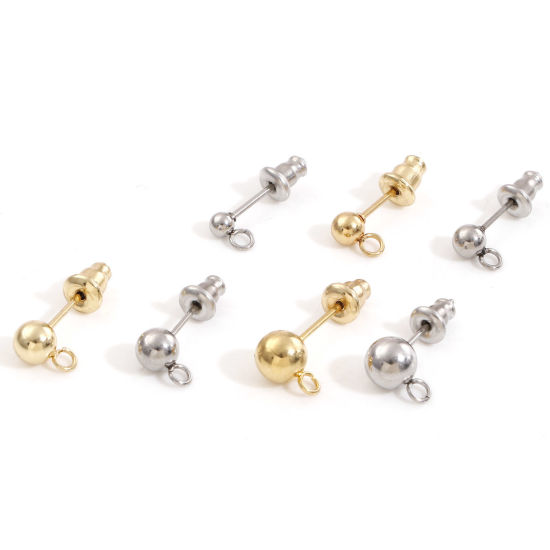 304ステンレス鋼 イヤポストスタッドピアス ループコネクター付きアクセサリー 円形 イヤリング用カバー付き 10 個 の画像
