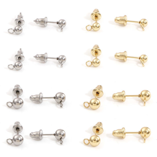 Immagine di 304 Acciaio Inossidabile Orecchino a Bottone per Orecchio con Accessori per Connettori ad Anello Tondo Con Tappi 10 Pz