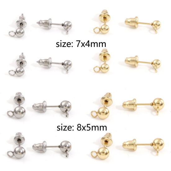 Immagine di 304 Acciaio Inossidabile Orecchino a Bottone per Orecchio con Accessori per Connettori ad Anello Tondo Con Tappi 10 Pz