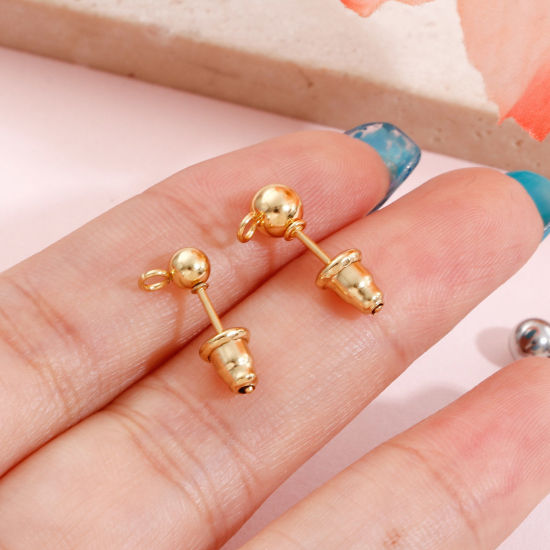 Immagine di 304 Acciaio Inossidabile Orecchino a Bottone per Orecchio con Accessori per Connettori ad Anello Tondo Con Tappi 10 Pz