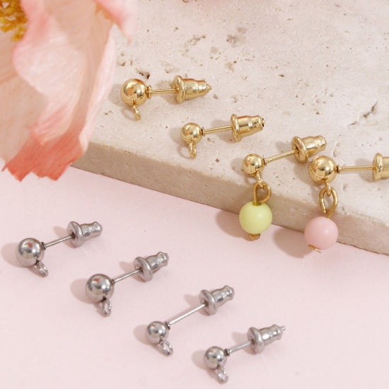 Immagine di 304 Acciaio Inossidabile Orecchino a Bottone per Orecchio con Accessori per Connettori ad Anello Tondo Con Tappi 10 Pz