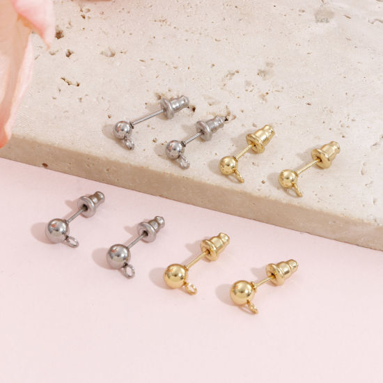 Immagine di 304 Acciaio Inossidabile Orecchino a Bottone per Orecchio con Accessori per Connettori ad Anello Tondo Con Tappi 10 Pz