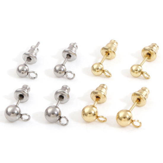 Immagine di 304 Acciaio Inossidabile Orecchino a Bottone per Orecchio con Accessori per Connettori ad Anello Tondo Con Tappi 10 Pz