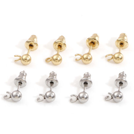 304 Нержавеющая Сталь Серьги-гвоздики для ушей с петлевыми соединителями Аксессуары Круглые со стопорами 10 ШТ