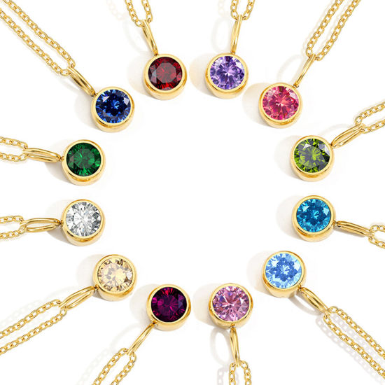 Image de Colliers Chaîne Maille Forçat en 316 Acier Inoxydable Pierres de Naissance Rond à Strass Coloré 42cm Long, 1 Pièce