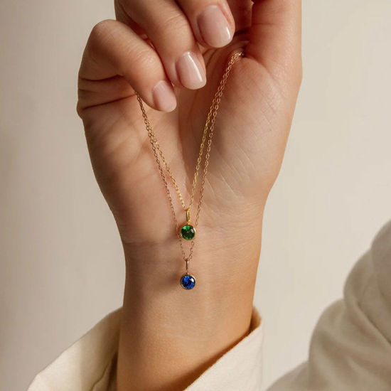 Image de Colliers Chaîne Maille Forçat en 316 Acier Inoxydable Pierres de Naissance Rond à Strass Coloré 42cm Long, 1 Pièce