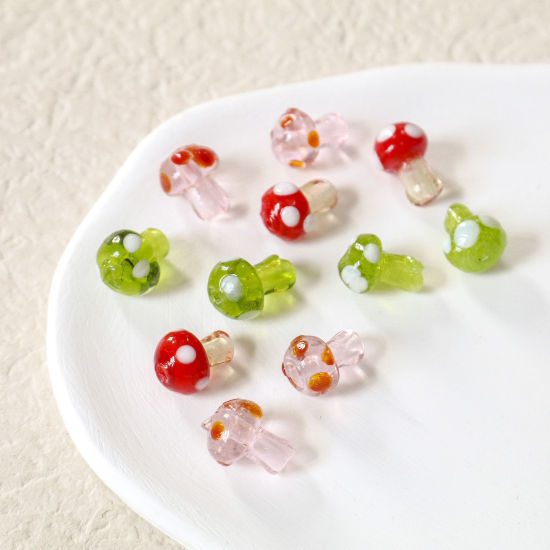 Picture of Lampwork Glass Flora Collection Beads For DIY Jewelry Making Mushroom Multicolor Dot About 14mm x 10mm