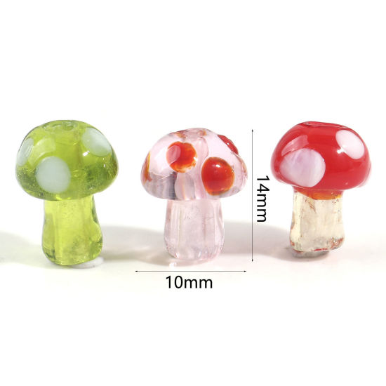 Picture of Lampwork Glass Flora Collection Beads For DIY Jewelry Making Mushroom Multicolor Dot About 14mm x 10mm