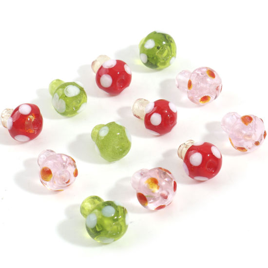 Picture of Lampwork Glass Flora Collection Beads For DIY Jewelry Making Mushroom Multicolor Dot About 14mm x 10mm