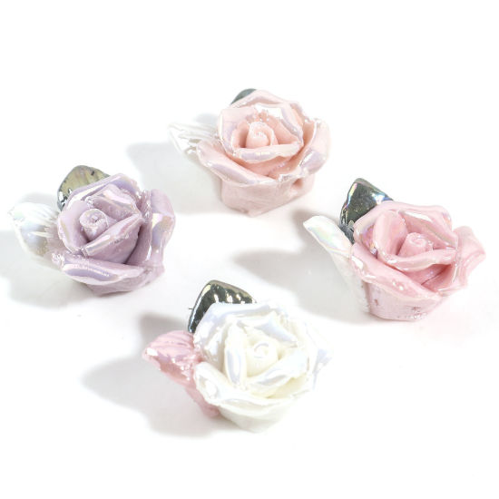 Bild von Keramik Valentinstag Perlen für die DIY-Schmuckherstellung Rose Bunt 3D ca. 20mm x 16mm, Loch:ca. 1mm, 2 Stück