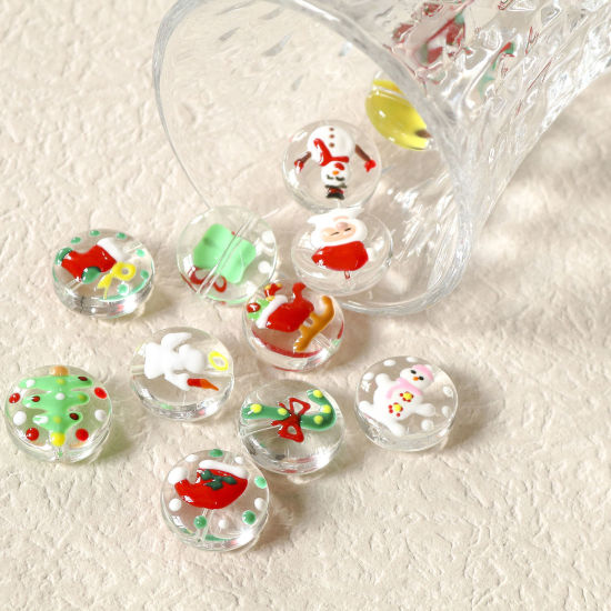 Image de Perles pour DIY Fabrication de Bijoux de Breloquee en Verre Rond Multicolore Cloche de Noël Env. 20mm Dia, Trou: 1.5mm, 2 Pcs