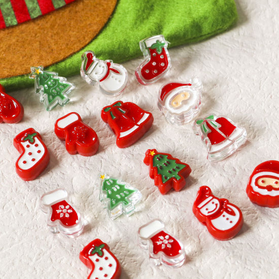 Bild von Acryl Perlen für die DIY-Schmuckherstellung Bunt Weihnachten Weihnachtsmann Weihnachten Weihnachtsbaum Emaille Loch:ca. 3.2mm, 10 Stück