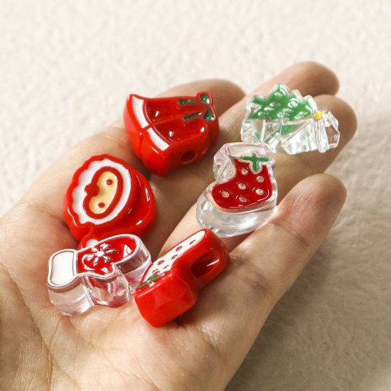 Bild von Acryl Perlen für die DIY-Schmuckherstellung Bunt Weihnachten Weihnachtsmann Weihnachten Weihnachtsbaum Emaille Loch:ca. 3.2mm, 10 Stück