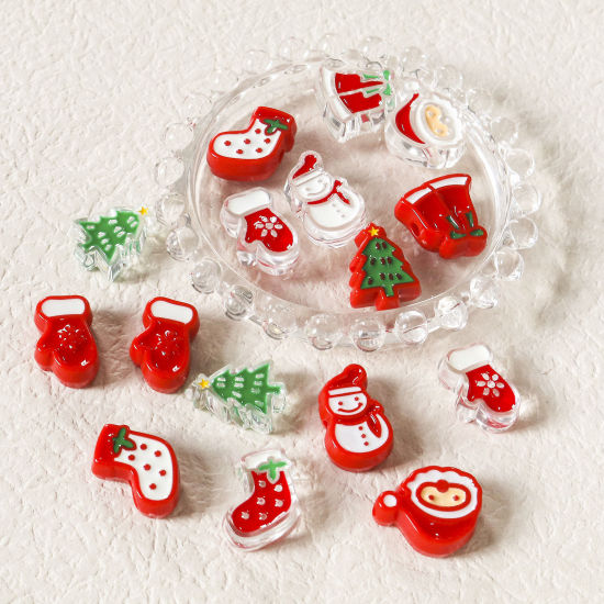 Bild von Acryl Perlen für die DIY-Schmuckherstellung Bunt Weihnachten Weihnachtsmann Weihnachten Weihnachtsbaum Emaille Loch:ca. 3.2mm, 10 Stück