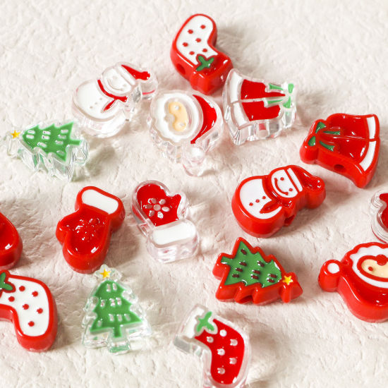 Bild von Acryl Perlen für die DIY-Schmuckherstellung Bunt Weihnachten Weihnachtsmann Weihnachten Weihnachtsbaum Emaille Loch:ca. 3.2mm, 10 Stück
