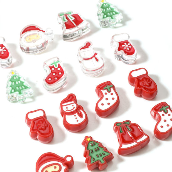 Bild von Acryl Perlen für die DIY-Schmuckherstellung Bunt Weihnachten Weihnachtsmann Weihnachten Weihnachtsbaum Emaille Loch:ca. 3.2mm, 10 Stück