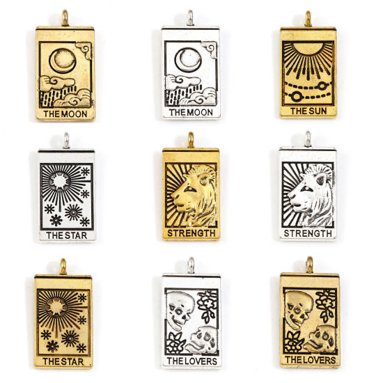 Picture of Zinc Based Alloy Tarot Charms Rectangle Double Sided 26mm x 13mm